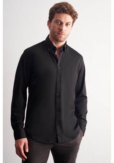 İmza Siyah Düğmeli Yaka Örme Uzun Kol Performans Ürün Slim Fit Esnek Gömlek 1004255270 Siyah İmza Siyah Düğmeli Yaka Örme Uzun Kol Performans Ürün Slim Fit Esnek Gömlek 1004255270 Siyah