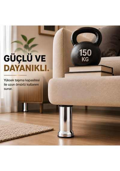 18 Adet Metal Destek Ayağı 10 Cm Krom Mobilya Kanepe Baza Koltuk Ünite Ayakları Metrik 8 Civatalı İnce Diş