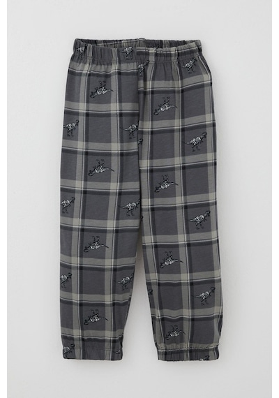 Breeze Erkek Bebek Pijama Takımı Dinozor Krallığı Ekose Desenli 9 Ay-3 Yaş, Gri Gri