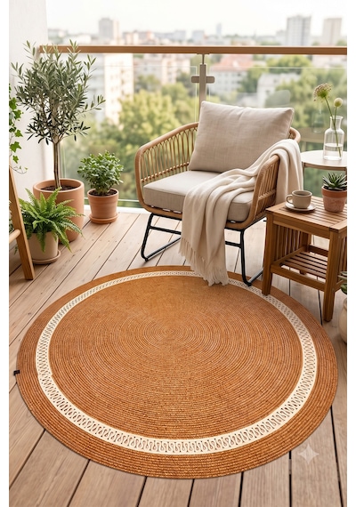 Jüt Hasır Yuvarlak Kilim Halı Yolluk Dekoratif Örgü Halı Doğal Görünümlü Bohem Kilim Salon Oturma Odası Balkon Mutfak Yatak Odası Koridor 7252bambukrem