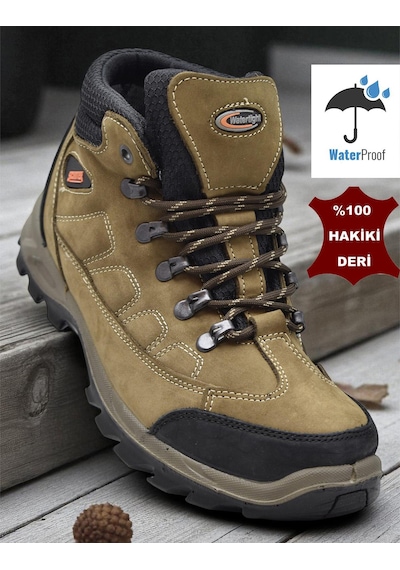 5538 Ortopedik Taban Su Geçirmez Unisex Hakiki Deri Bot Ayakkabı Taba