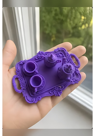 Zeroxo Minyatür Çay Seti Dekoratif Tepsili Biblo 10x7 Cm
