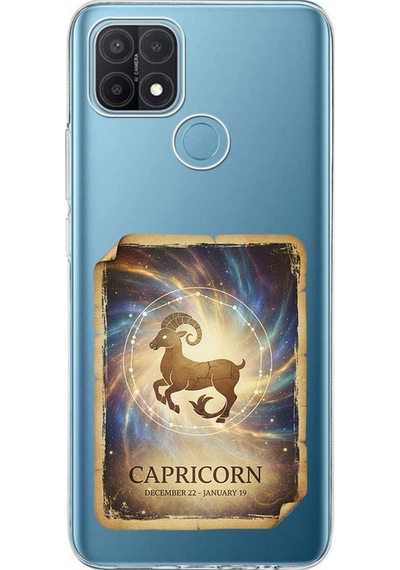 Oppo A15 İle Uyumlu Burç Kartları Oğlak Tasarımlı Şeffaf Silikon Kılıf Şeffaf