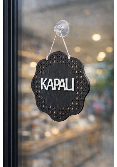 Hazeran Rattan Desenli Modern Açık/kapalı Tabelası - Rebap Ahşap