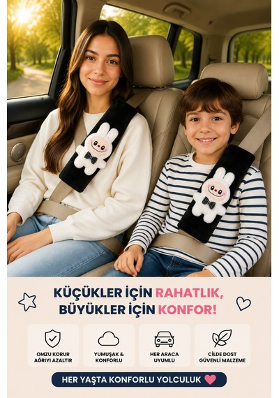 Labubu Beyaz Emniyet Kemeri Aksesuarı - Emniyet Kemeri Kılıfı-araç Emniyet Kemeri Omuz Koruyucu 1 Adet