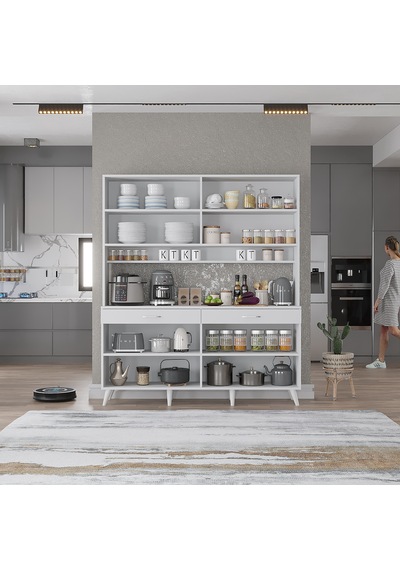 Denze Kahve Köşesi Çok Amaçlı Dolap Kiler Mutfak Dolabı Beyaz 160cm Beyaz
