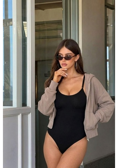 Kadın Slip Kalıp Siyah Body Örme Orta Destek