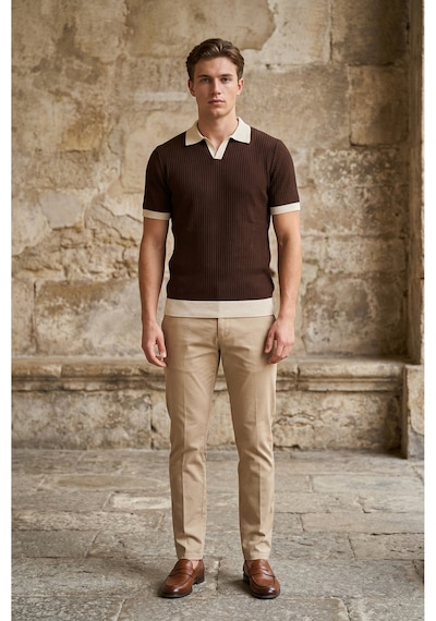 Sayzen Your Shine Sayzen Polo Yaka Çizgili T-shirt Mansum2601 Kahverengi