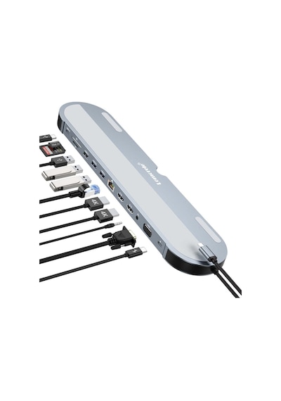 Lemorele Tc28, 12 İn 1 Type-c Hub Dock Ve Laptop Standı - 3 Ekran Destekli, 2x 4k Hdmı 1x Vga Rj45 Ethernet