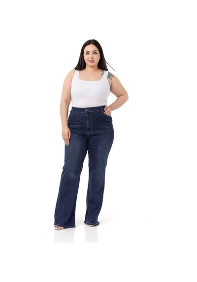 Disentis Büyük Beden Önü Kraşlı Yüksek Bel İspanyol Paça Lacivert Denim Pantolon-lacivert Lacivert