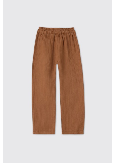 Panço Erkek Çocuk Beli Lastikli Müslin Kahve Pantolon Kahverengi