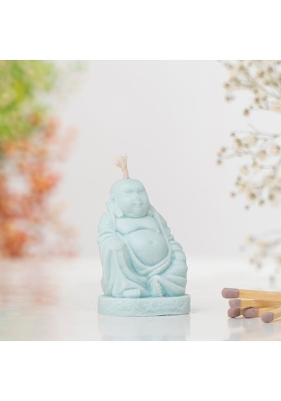 Oturan Buddha Temalı Doğal Soya Wax Mum Mavi
