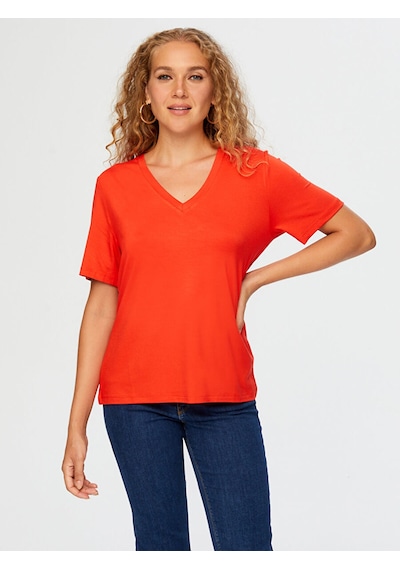 V Yaka Kısa Kol T-shirt W26tsh008 Bw26tsh00841 Kırmızı