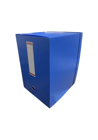 Tr Arşiv Klasörü 29x25x36cm A4 İçin Oluklu Plastik Mavi Lastikli Sırt Etiketli Metal Parmak Halkalı Arşiv Kutusu