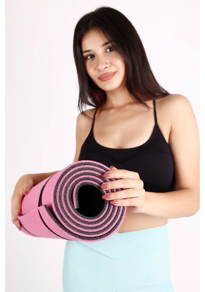Pilates Minderi Yoga Matı 10 Mm Çift Taraflı Kullanılabilir Pembe Pembe