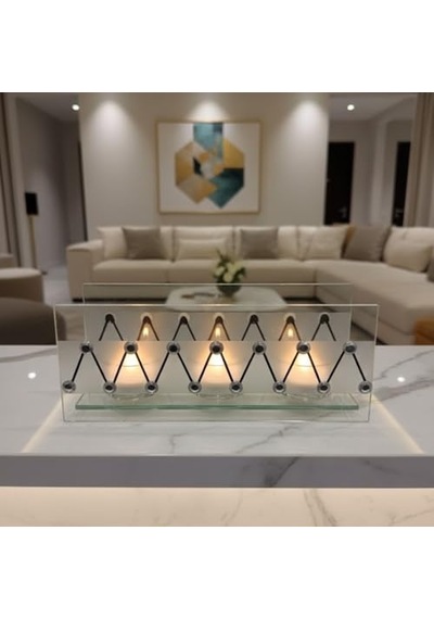 Cam Dekoratif Zikzak Tasarımlı Şamdan 20x9 Cm Tealight Ve Banyo Düzenleyici Modern Ev Ofis Masaüstü Aksesuar Çok Renkli