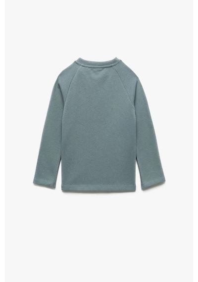 Koton Erkek Bebek Pamuklu Düğmeli Uzun Reglan Kollu Bisiklet Yaka Sweatshirt Mavi