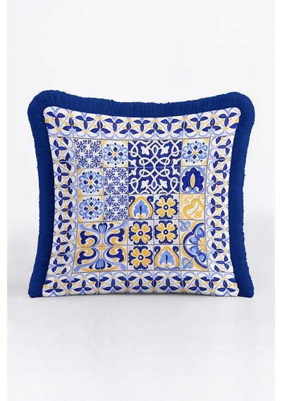 Lüks Vintage Motifli Saçaklı Yastık Kılıfı - Akdeniz Stili Mavi Altın Renkli Püsküllü Kırlent Kılıfı Mat Dumanlı Mercan Lüks Vintage Motifli Saçaklı Yastık Kılıfı - Akdeniz Stili Mavi Altın Renkli Püsküllü Kırlent Kılıfı Mat Dumanlı Mercan