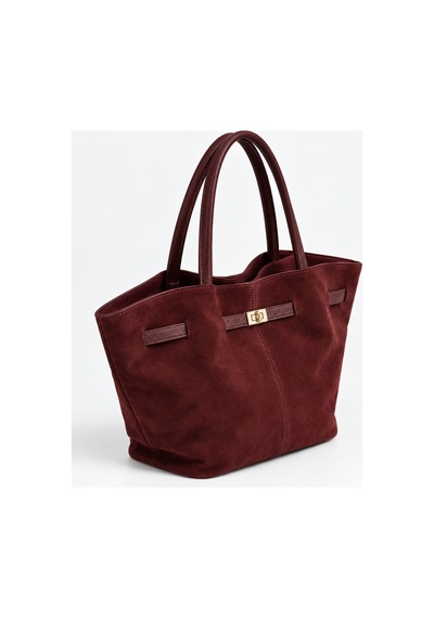 Nura Collection Bordo Kadın Hakiki Süet Büyük Boy Kilitli Omuz Çantası Bordo - 937446063 Bordo