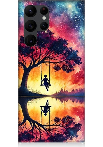 Samsung Galaxy S22 Ultra Uyumlu Yansımada Günbatımı Salıncağı Desenli Silikon Kılıf Çok Renkli