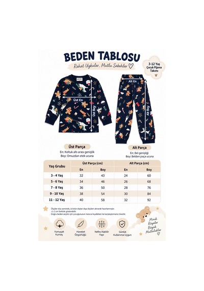 Beniizle Yılbaşı Desenli Uzun Kollu Unisex Alt Üst Pijama Takımı Lacivert