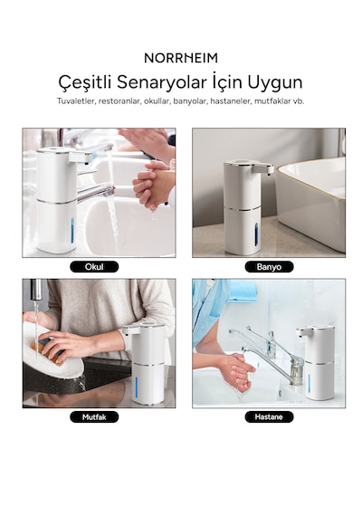 Valen Ir Sensörlü - Lcd Ekranlı - Şarj Edilebilir - 4 Farklı Sabun Seviyeli - Geniş Hazne & Ipx5 Sertifikalı Köpük Sıvı Sabunluk - Beyaz