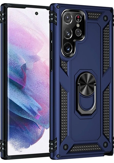 Newface Samsung Galaxy Uyumlu S21 Ultra Kılıf Sofya Yüzüklü Silikon Kapak Semeglbl - 75 - Lacivert