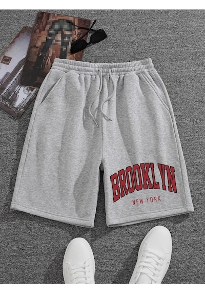 Unısex Brooklyn Baskılı Şort Gri