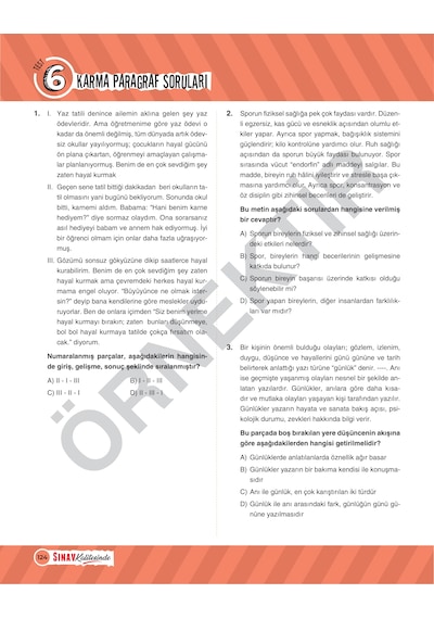 Sınav Yayınları 7. Sınıf Paragraf Soru Bankası