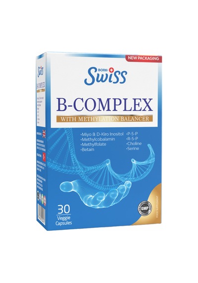 Swiss Bork B-complex Vitamin Aktif Form B1-b2-b3-b5-b6-b7-b9 , B12 Methylcobalamin 30 Kapsül