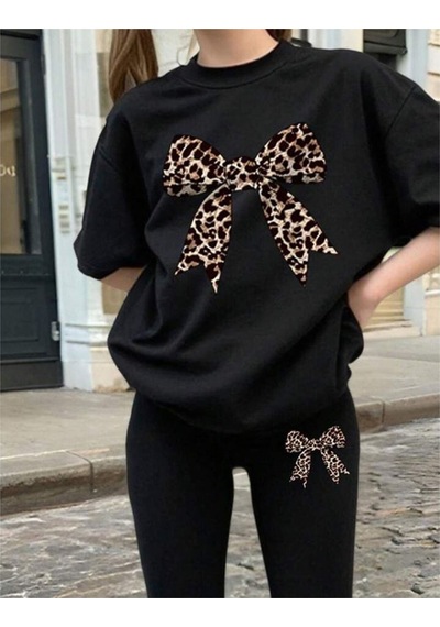 My Kids Wear Leopar Baskılı Kız Çocuk Takım Siyah