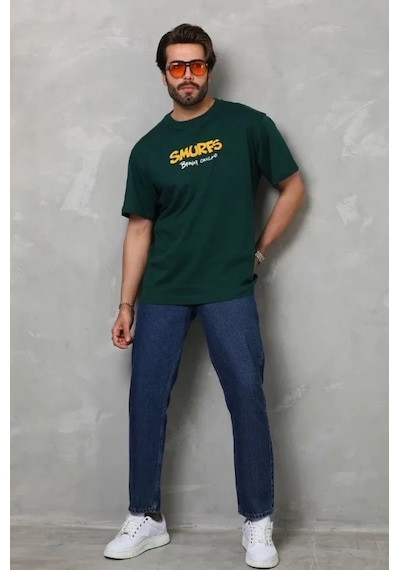 Valensdesign Unisex Basic Bisiklet Yaka Oversize T-shirt - Yeşil