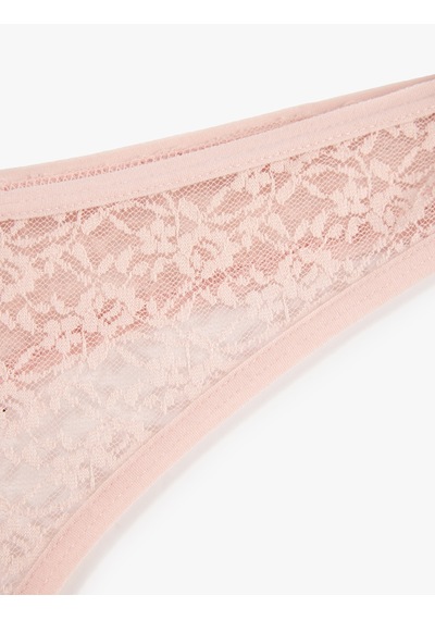 Koton Dantel Detaylı Normal Bel Rahat Kalıp String Külot Pembe 7wlk30097mk Gül
