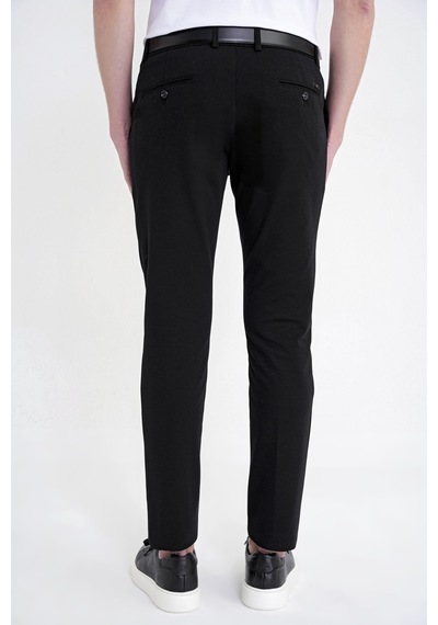 Comfort Fit Yan Cep Pamuklu Dokulu Siyah Pantolon P 1219
