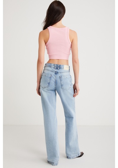 Ethıquet Joyce Kadın Slim Fit Dar Kalıp Sıfır Kol Bisiklet Yaka Örme Crop Pembe Atlet