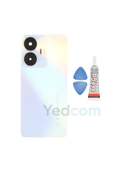 Oppo Realme C55 Beyaz Kamera Camlı Arka Cam Batarya Pil Kapağı Telefon Arka Kapak