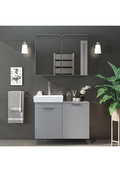 Dubai Sepetli Mdflam Banyo Dolabı, Lavabolu Banyo Alt Dolabı + Aynalı Banyo Üst Dolabı Takımı Kül Gri Dubai Sepetli Mdflam Banyo Dolabı, Lavabolu Banyo Alt Dolabı + Aynalı Banyo Üst Dolabı Takımı Kül Gri
