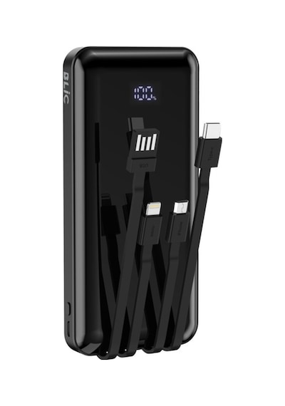 10.000 Mah Çoklu Kablolu Dijital Gösterge Powerbank Şarj Aleti 1x Usb Çıkışlı Powebank Siyah