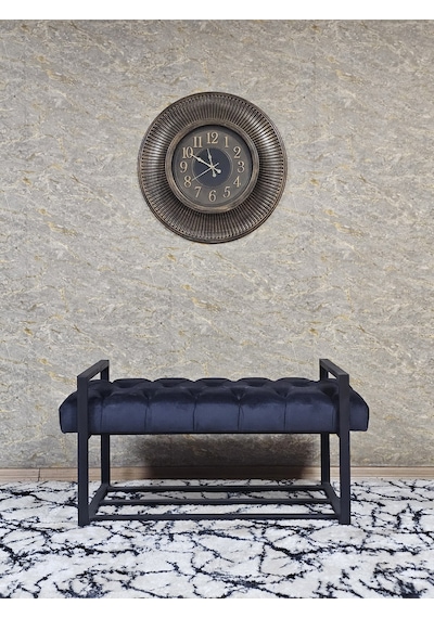 Zafir Siyah Boyalı Metal 80 Cm Puf Bench - Antre Puf - Hol Bench - Puf - Oturak - Bench Füme