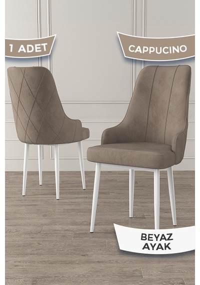 Canisa Trex Serisi 1.sınıf Babyface Kumaş Sandalye Beyaz Metal Ayak 1 Adet Cappucino Sandalye Sandalye Cappucınou Ayakları Beyaz