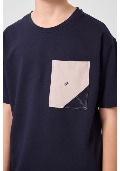 Lacivert-taş Pamuklu Oversize Fit Dokuma Hafif Esnek Chino Erkek Çocuk Şort Takım - 11278 Lacivert