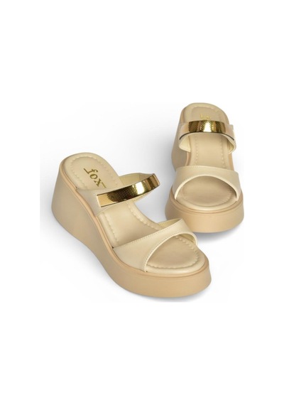 Fox Shoes Y973518509 Bej Kalın Tabanlı Kadın Terlik Bej