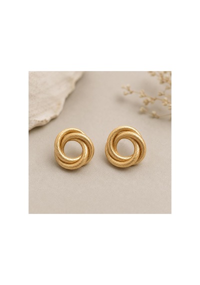 Gold Düğüm Formlu Çivi Küpe Modern Şık Tasarım Mat Gold - 886716613 Mat Gold - 886716613 Mat Gold