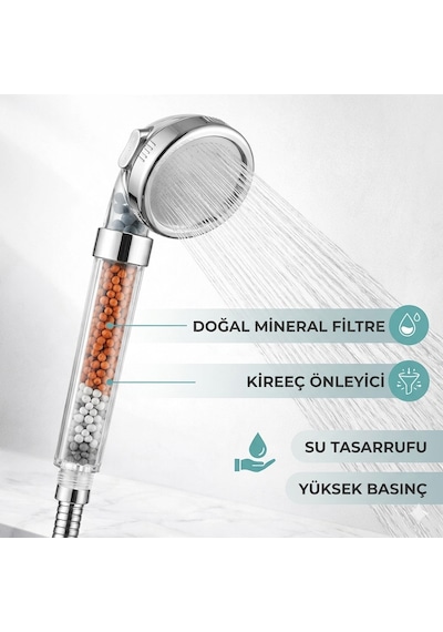 Vantuzlu Duş Seti Boncuklu Duş Başlığı + Duş Hortumu + Mafsallı Askı Aparatı Beyaz