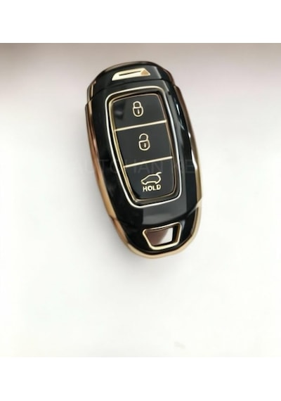 Autohan Keys Lüx Anahtar Kılıfı, Siyah-gold Renk, 3 Butonlu, I30 Ix25 Ix35 Kona Elantra Accent