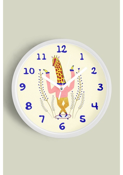 Sevimli Zürafa Çizimli Çocuk Odası Duvar Saati - 30cm - Önü Camlı Beyaz Kasa - Sessiz Mekanizma-jh0964 Beyaz