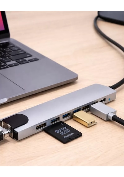 Usb C Çoklu Port Adaptör Hdmı Usb Ethernet Sd Kart Hub
