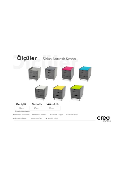 Creo Mobili Çekmeceli Tekerlekli Sirius Keson Oturulabilir Ofis Ve Ev Komodini Antrasit/mavi