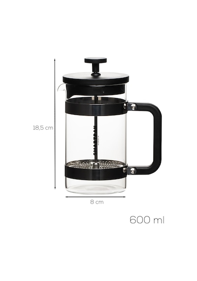 Porsima Smartpan Bv008 French Press Paslanmaz Çelik Süzgeçli Cam Bitki Çayı Demliği Kahve Presi - 600 Ml Siyah