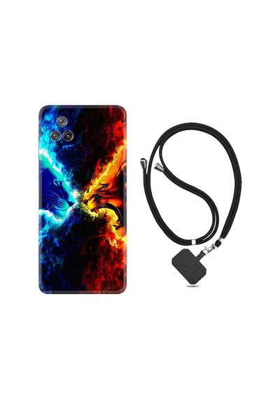 Xiaomi Poco F4 Kılıf İpli Boyun Askılı Desenli Silikon Red Blue Leon 1714
